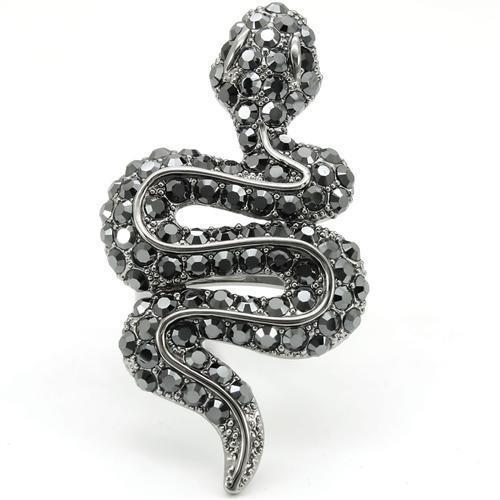 Ruthenium Brass Ring with Top Grade Crystal in Jet