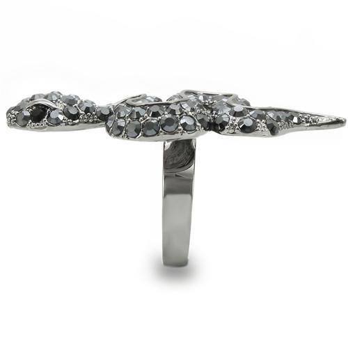 Ruthenium Brass Ring with Top Grade Crystal in Jet