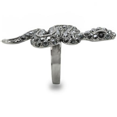 Ruthenium Brass Ring with Top Grade Crystal in Jet