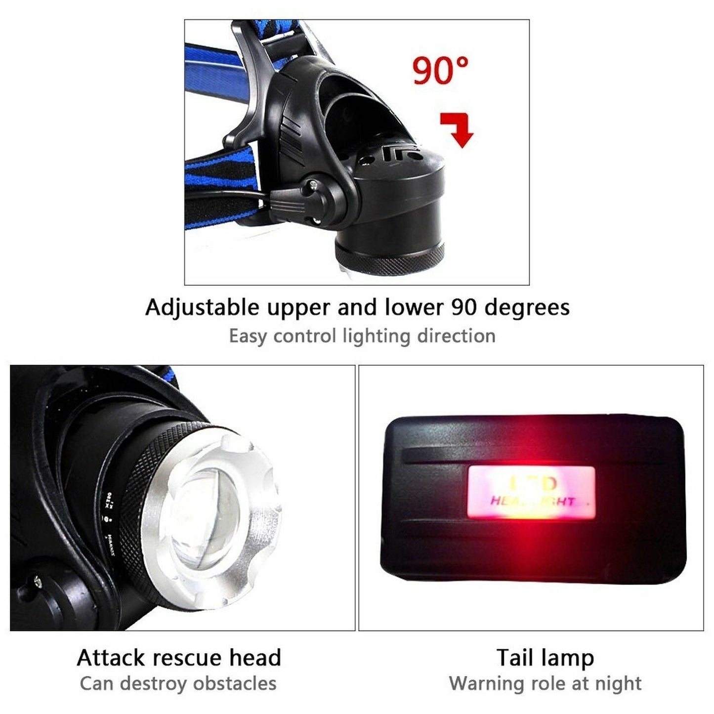 990000LM Rechargeable LED Headlamp Zoomable Torch Tactical Headlight