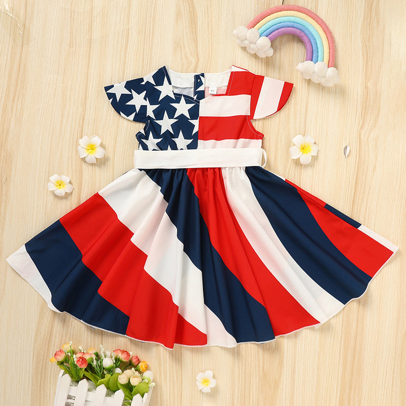 Toddler Girls' Independence Day Dress Red White & Blue Stripes And