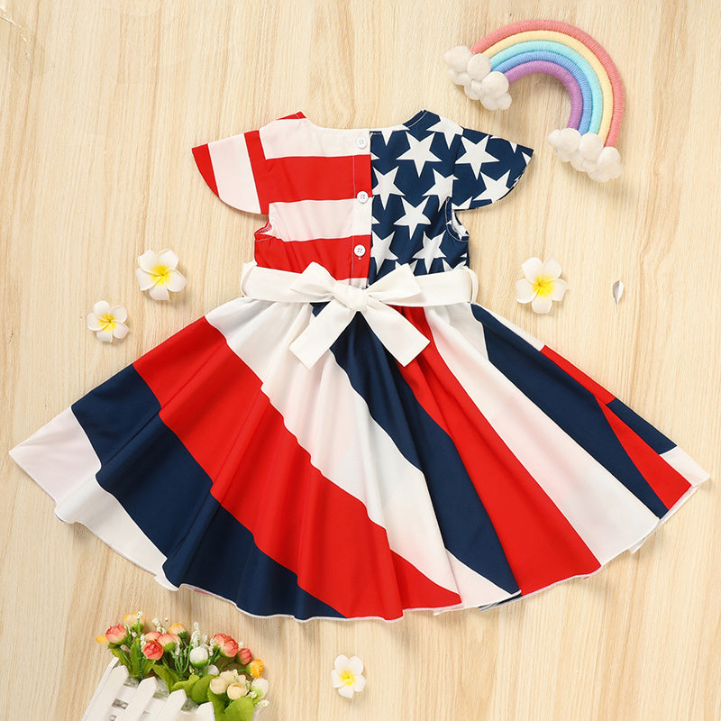 Toddler Girls' Independence Day Dress Red White & Blue Stripes And