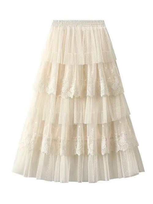 Layered lace midi skirt