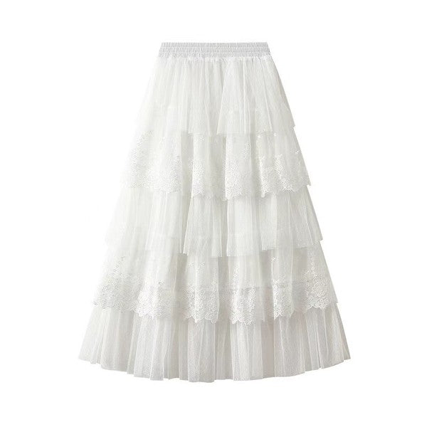 Layered lace midi skirt