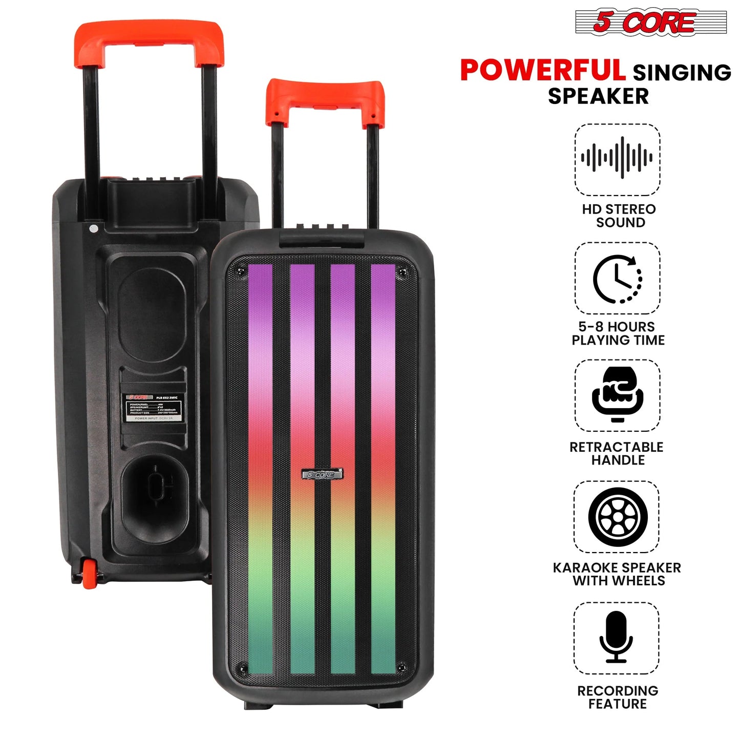 5Core Bluetooth Party Speaker 8 Inch PA RGB Partybox Karaoke Machine +