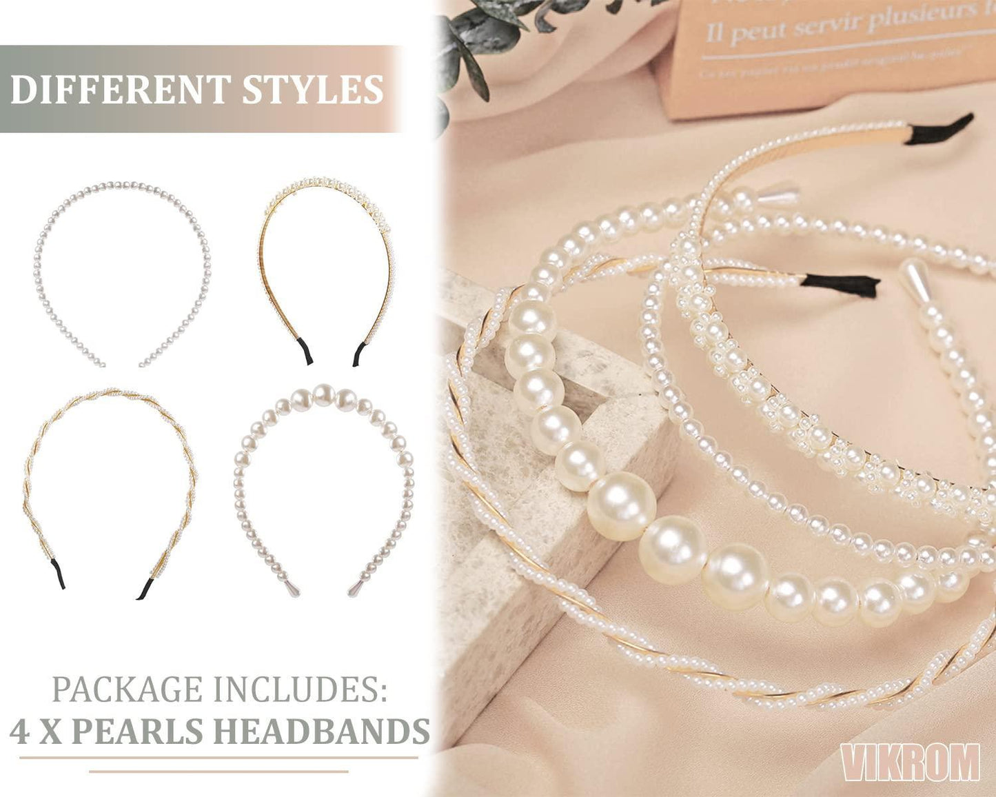 4 Pcs Pearl Headbands for Women Headbands for Hair Band With Pearls
