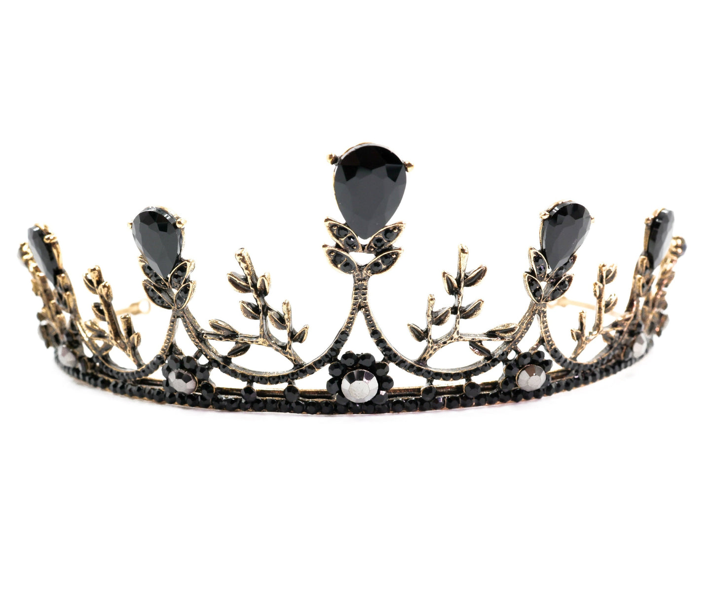 Midnight Blossom Tiara Crown in Gold with Black Gems | Royalty Crown
