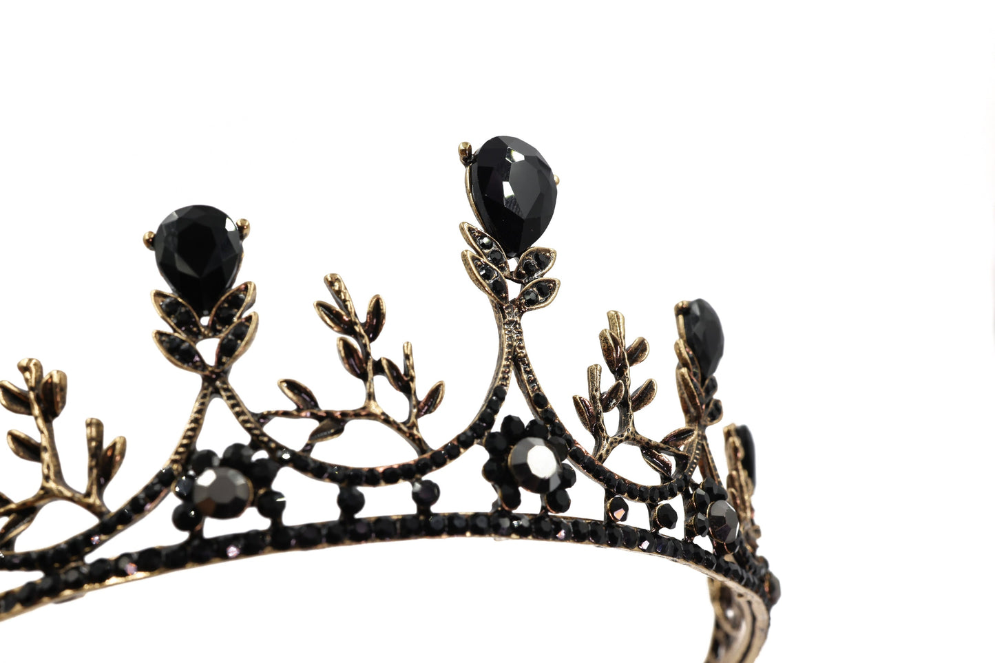 Midnight Blossom Tiara Crown in Gold with Black Gems | Royalty Crown