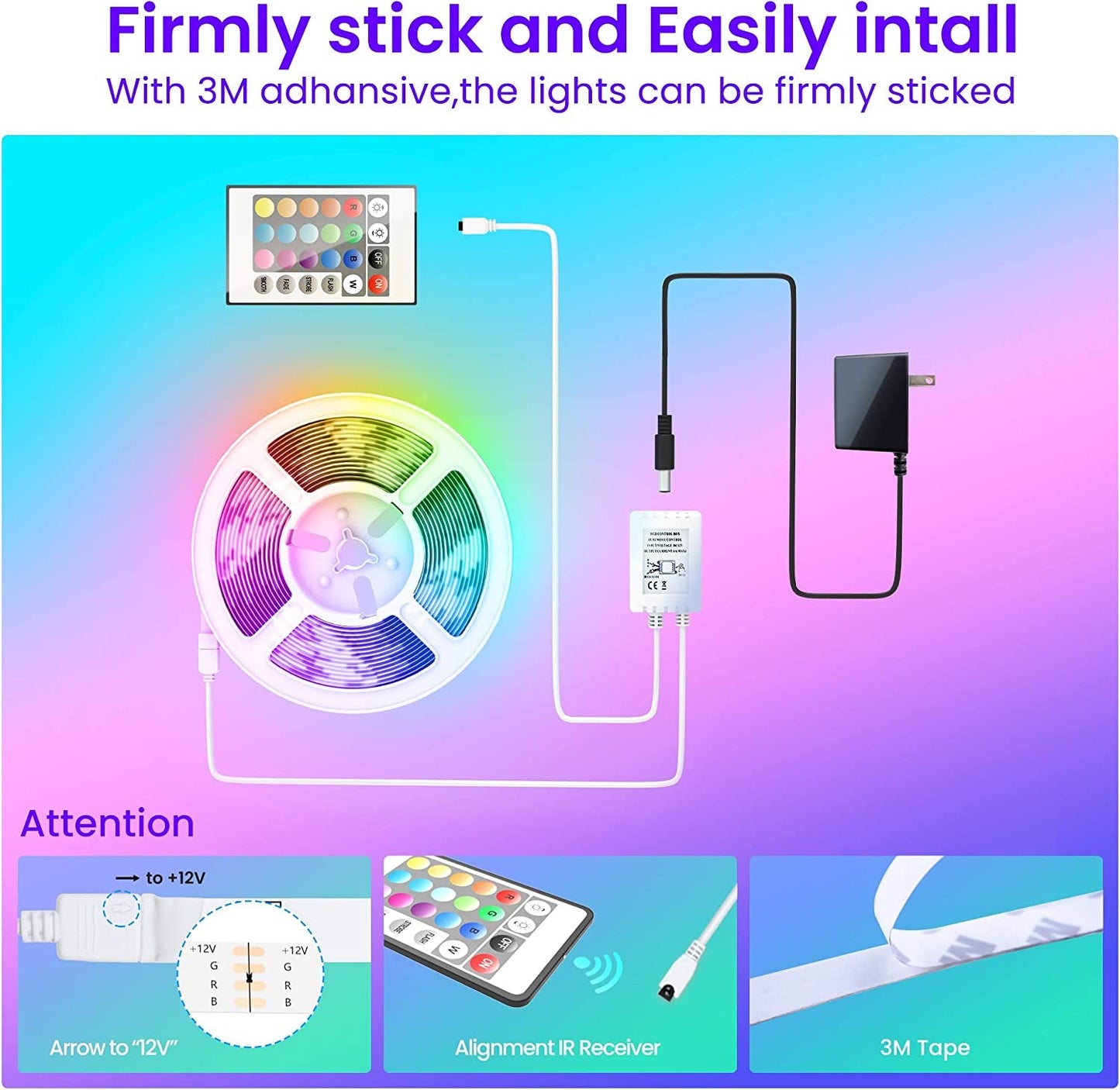 50 FT LED Strip Lights,Bluetooth LED Lights for Bedroom, Color