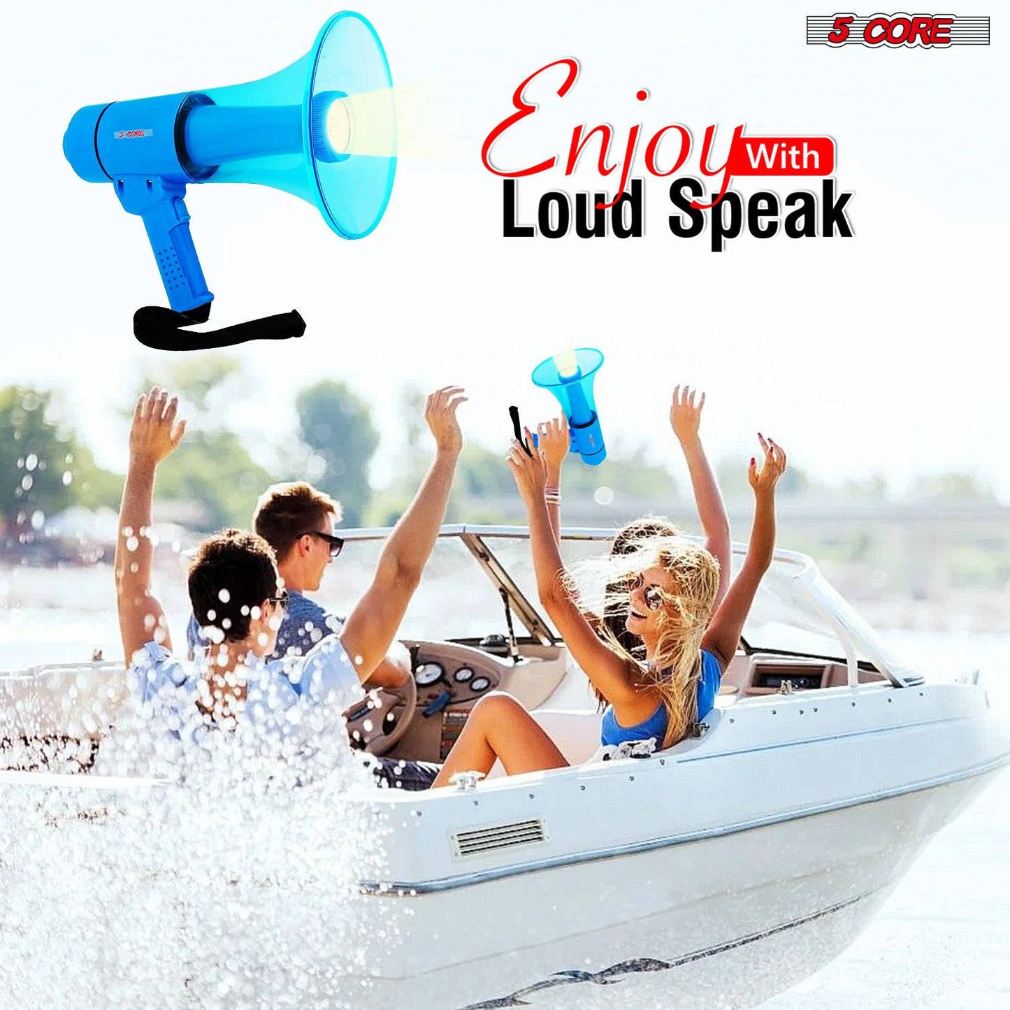 5Core Megaphone Bullhorn Speaker w Siren LED Light Adjustable Volume