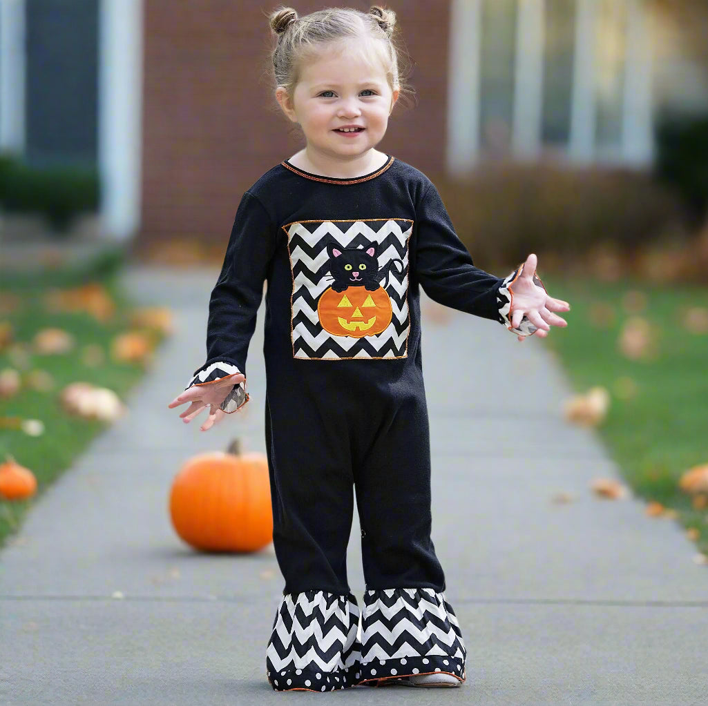 Baby Girls Black & White Halloween Kitten