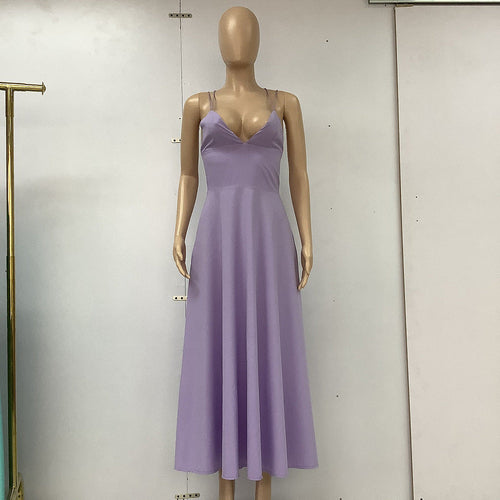 Sexy V-neck Suspender Dress Summer Fashion A-Line Long Dresses For