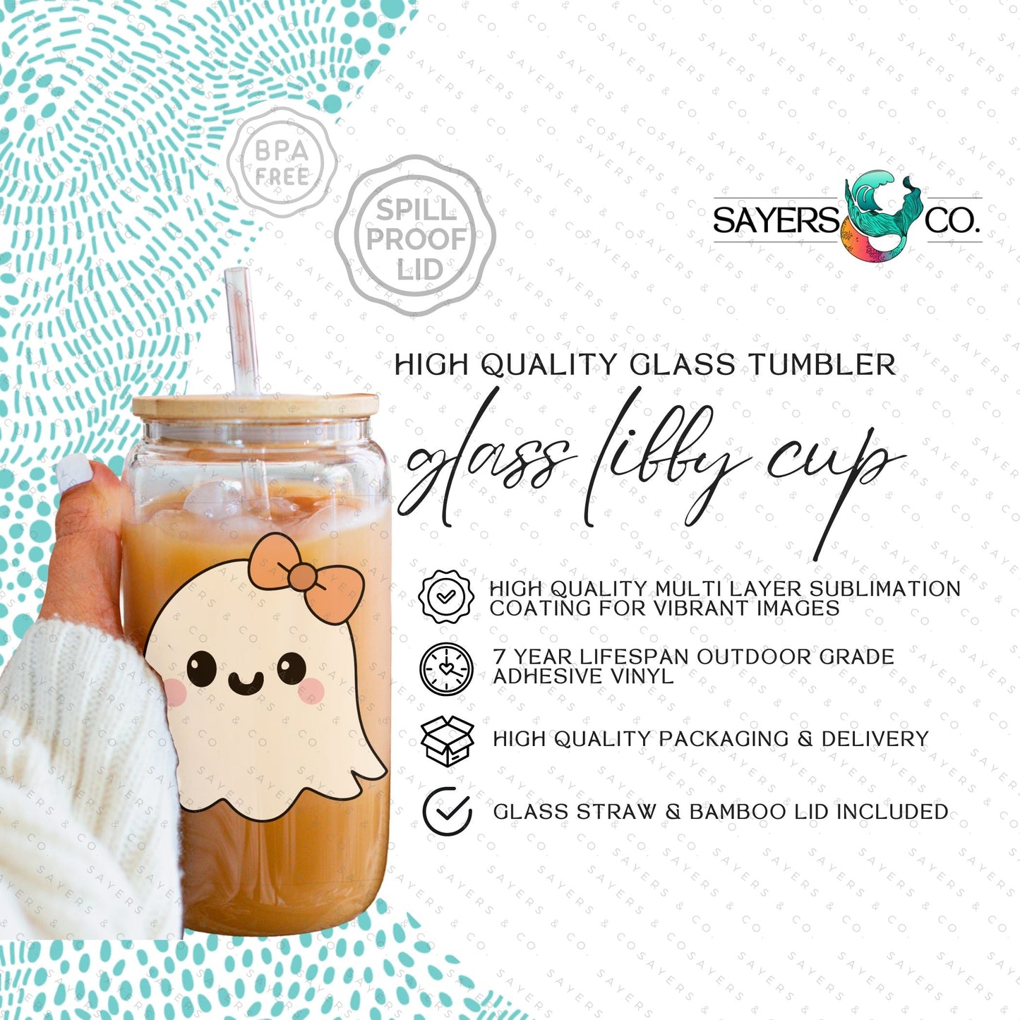 16oz Lil Boo Thang Glass Cup with Bamboo Lid & Straw #100162