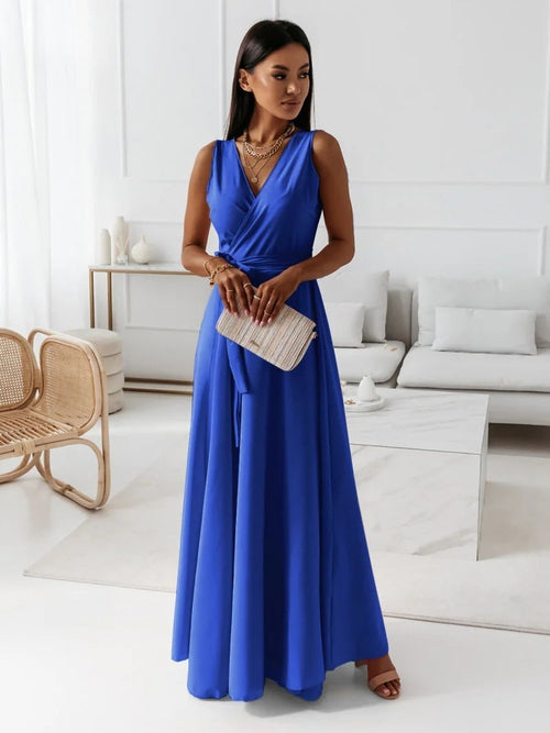 V-neck Sleeveless Dress With Belt Summer Fashion Party Club Evening