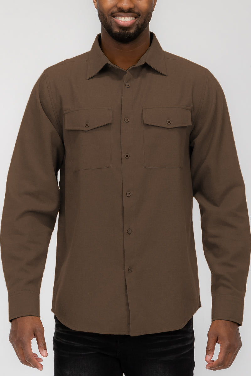 Plain Staple Plaid Brushed Flannel Shirt Jacket Shacket FL201