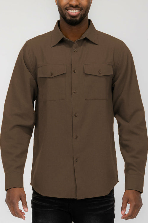 Plain Staple Plaid Brushed Flannel Shirt Jacket Shacket FL201