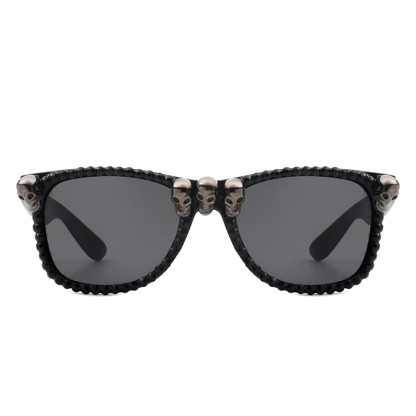 Myralis - Classic Horn Rim Rhinestone Gothic Skull Square Sunglasses