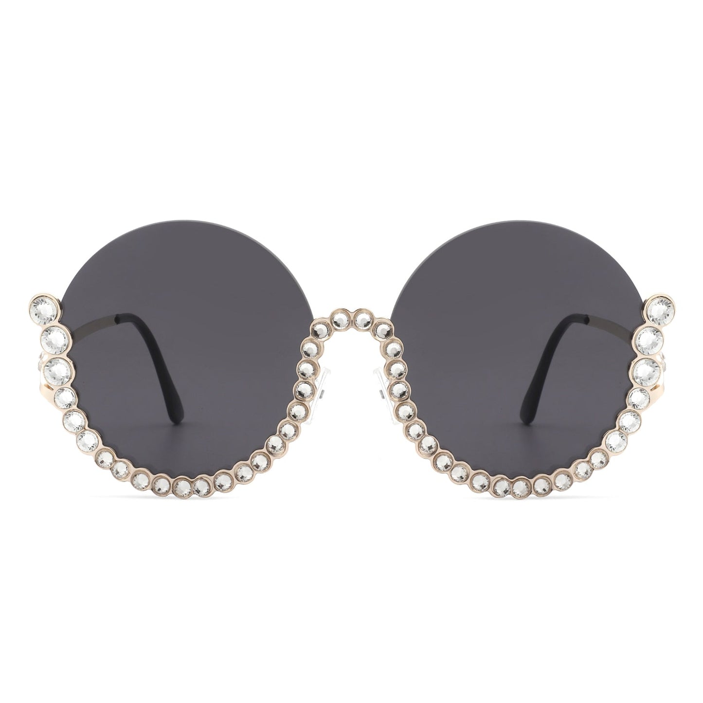 Gloriana - Women Circle Half Frame Oversize Rhinestone Fashion Round