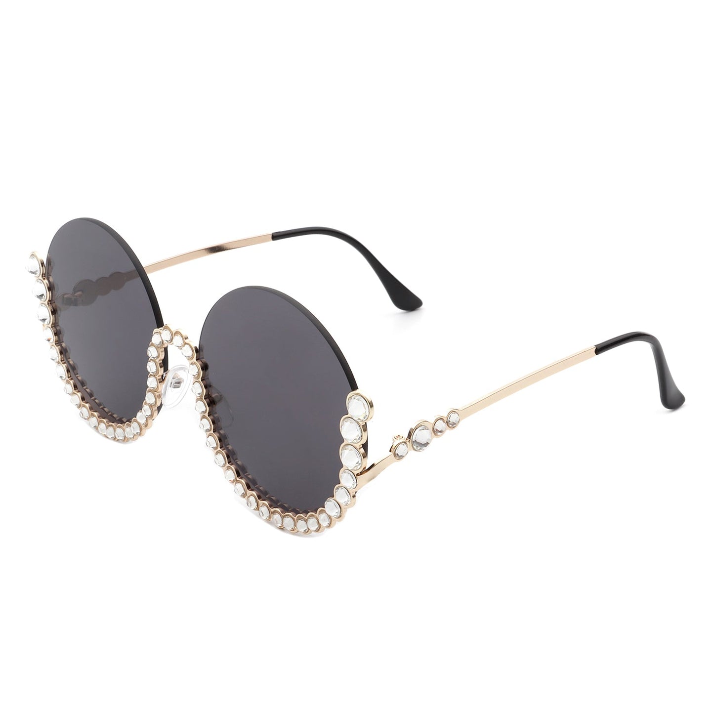Gloriana - Women Circle Half Frame Oversize Rhinestone Fashion Round