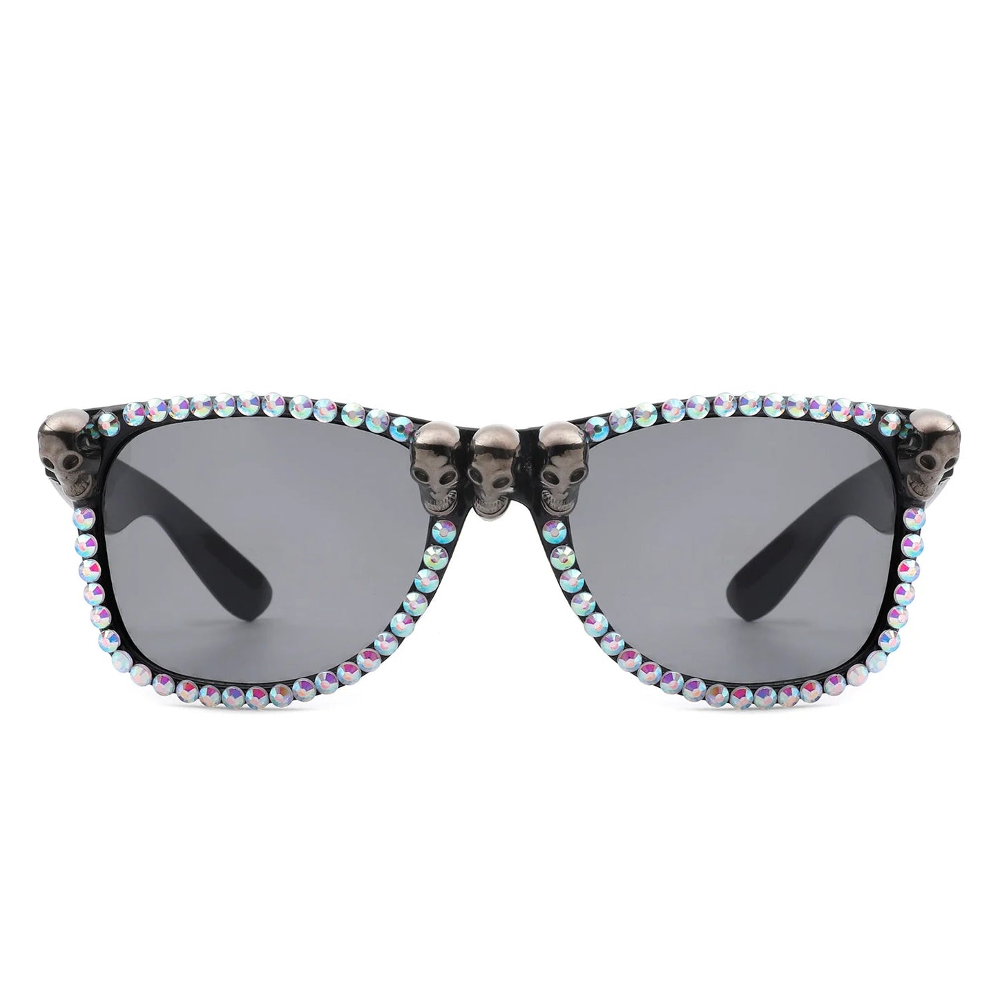 Myralis - Classic Horn Rim Rhinestone Gothic Skull Square Sunglasses
