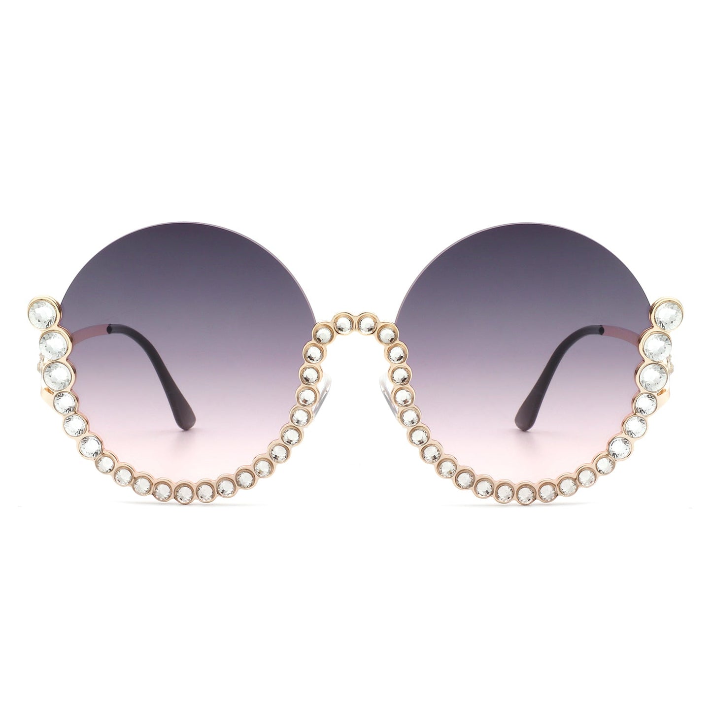 Gloriana - Women Circle Half Frame Oversize Rhinestone Fashion Round