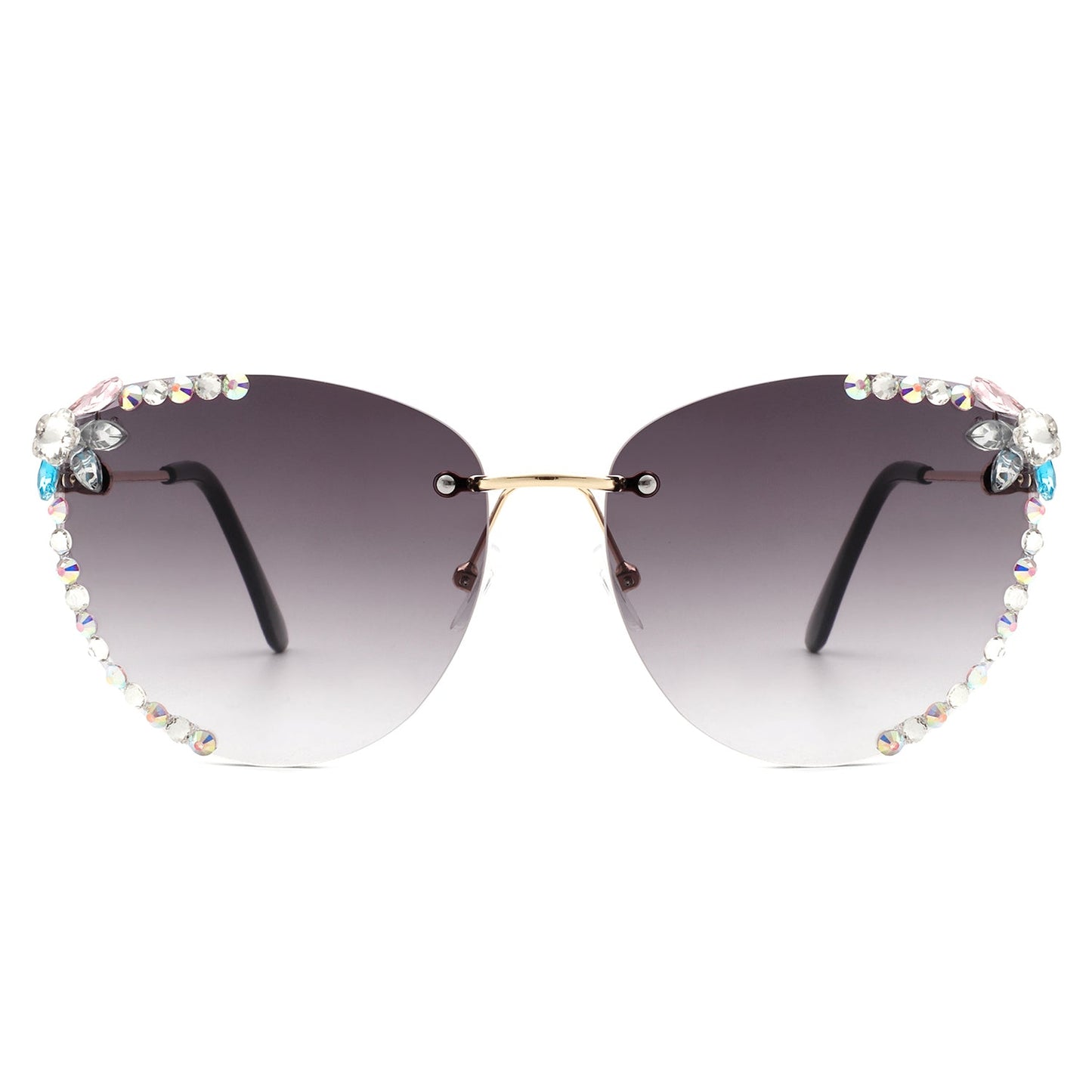 Nightbri - Women Rimless Tinted Chic Rhinestone Fashion Cat Eye Sungla