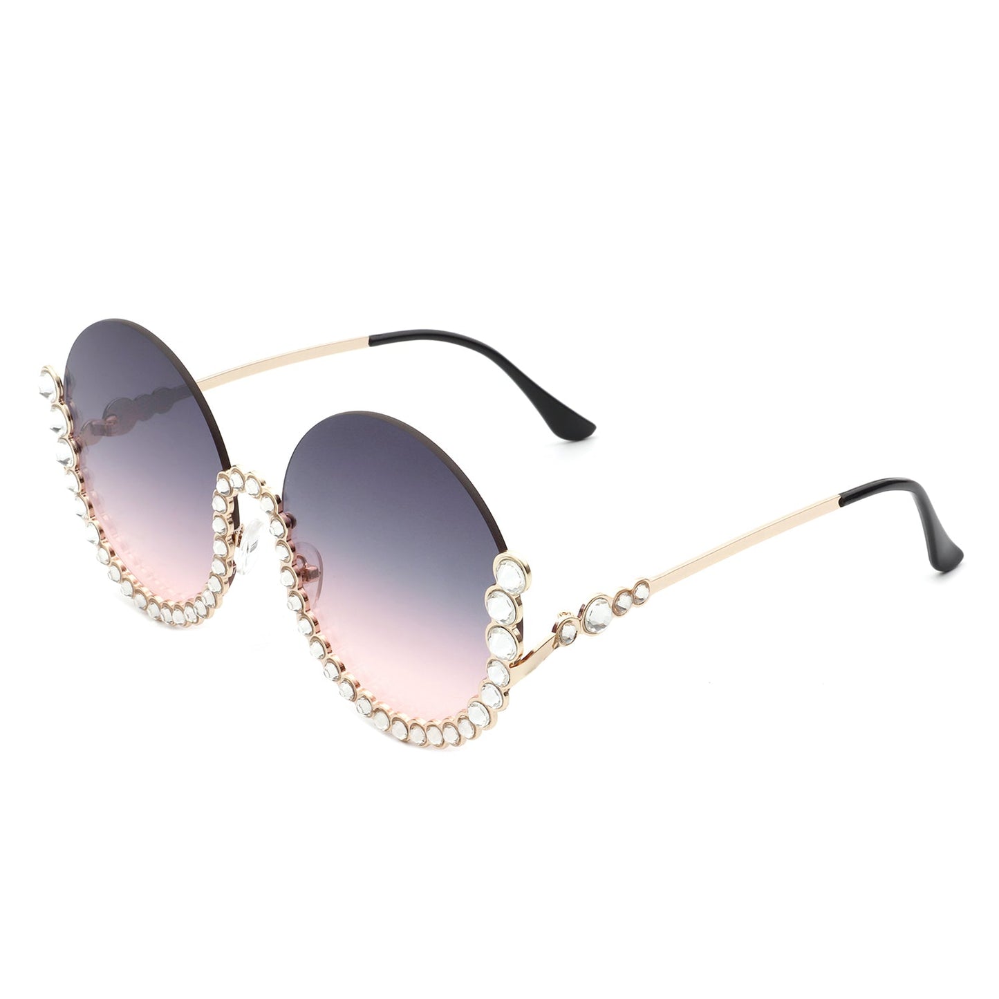 Gloriana - Women Circle Half Frame Oversize Rhinestone Fashion Round