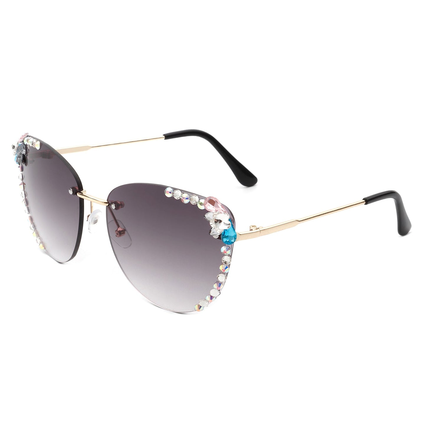 Nightbri - Women Rimless Tinted Chic Rhinestone Fashion Cat Eye Sungla