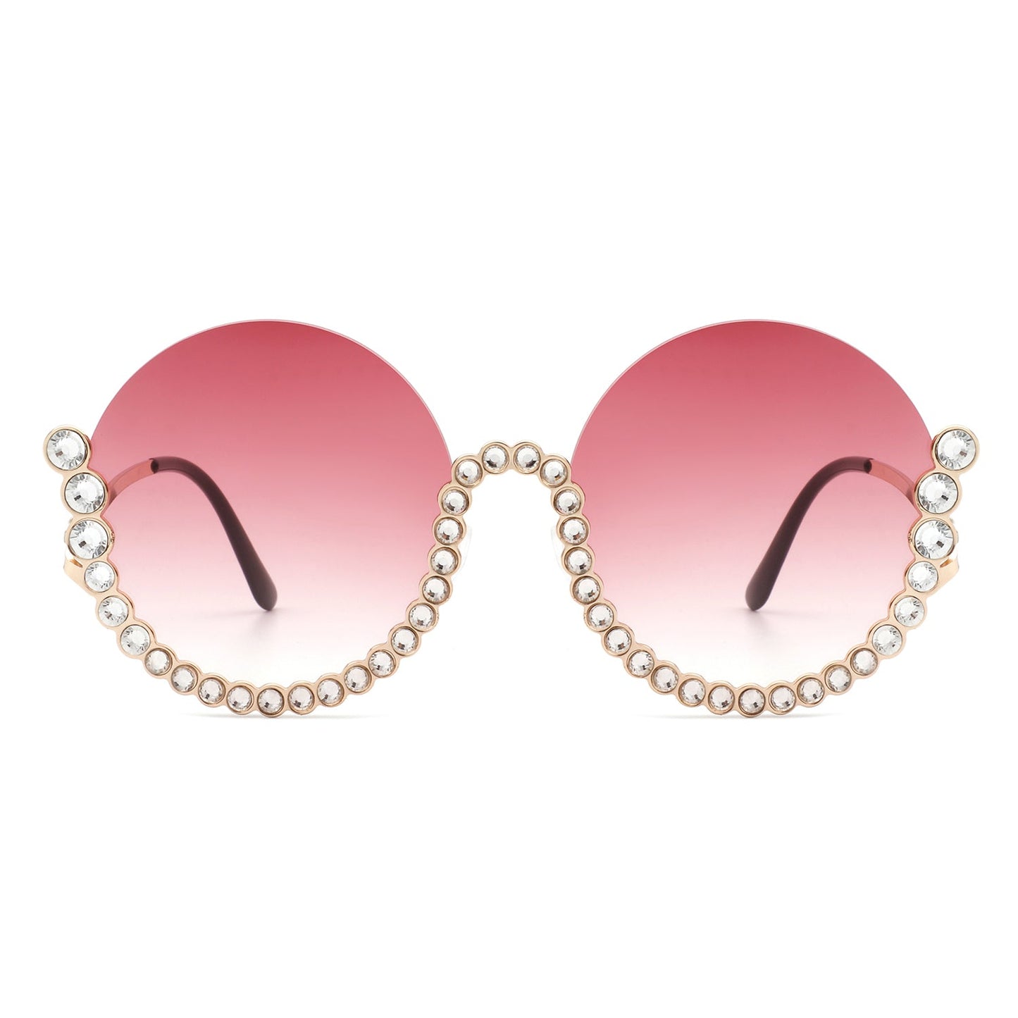Gloriana - Women Circle Half Frame Oversize Rhinestone Fashion Round
