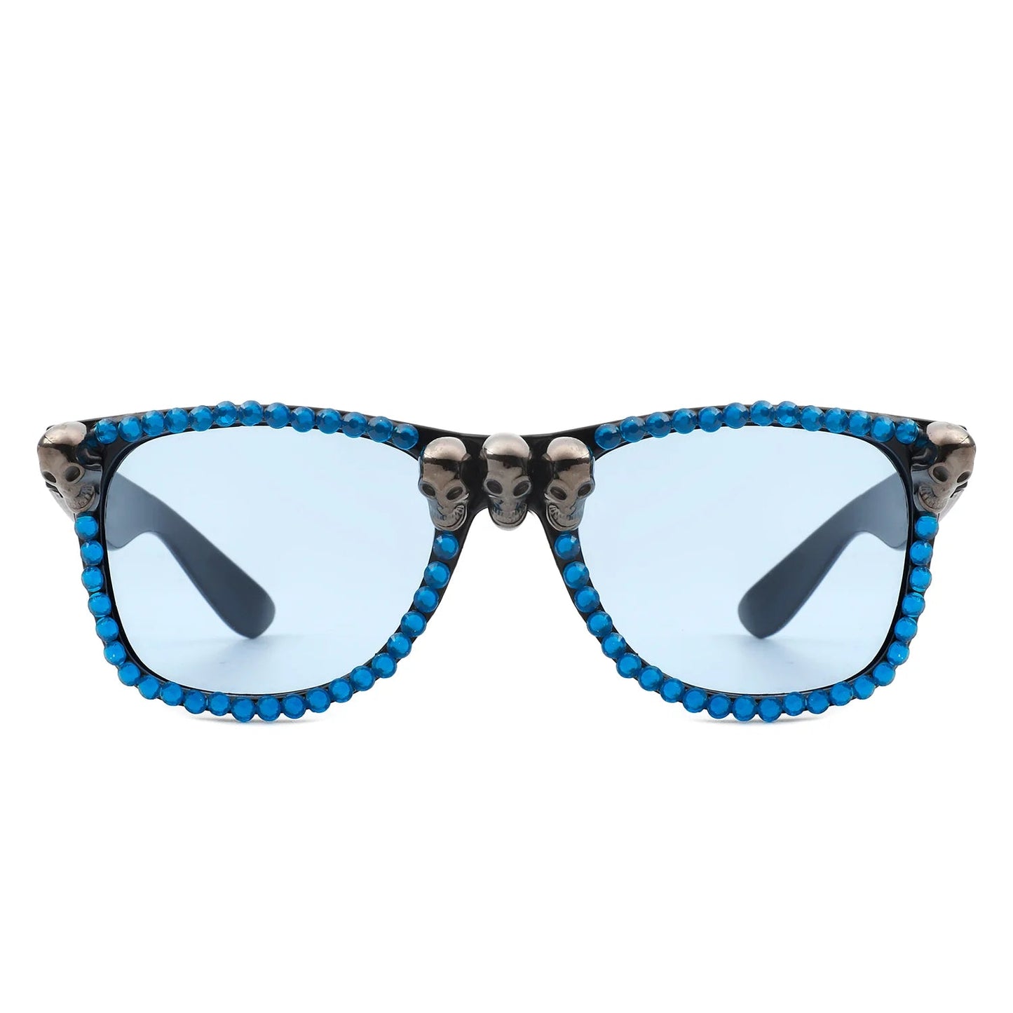 Myralis - Classic Horn Rim Rhinestone Gothic Skull Square Sunglasses