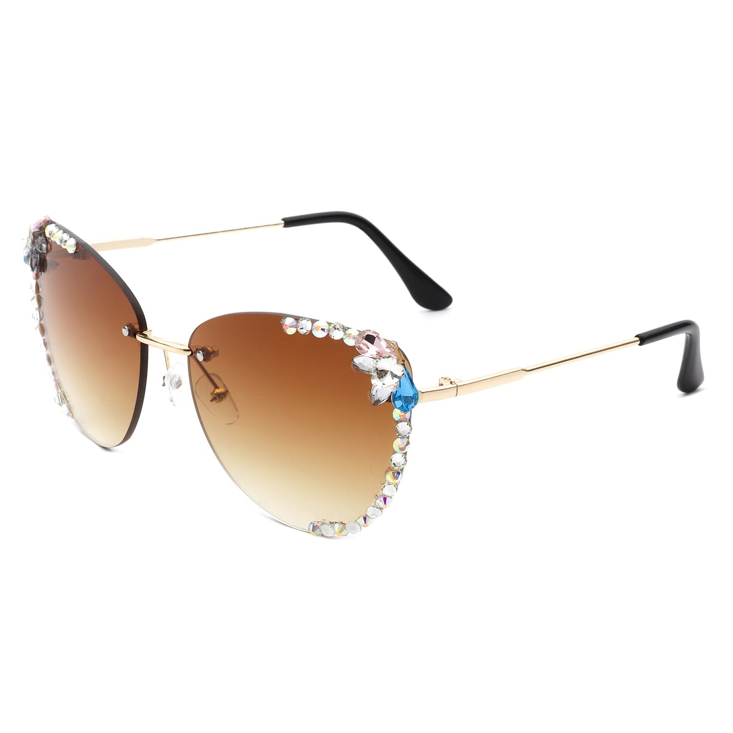 Nightbri - Women Rimless Tinted Chic Rhinestone Fashion Cat Eye Sungla