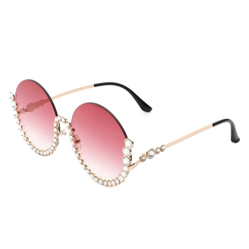 Gloriana - Women Circle Half Frame Oversize Rhinestone Fashion Round
