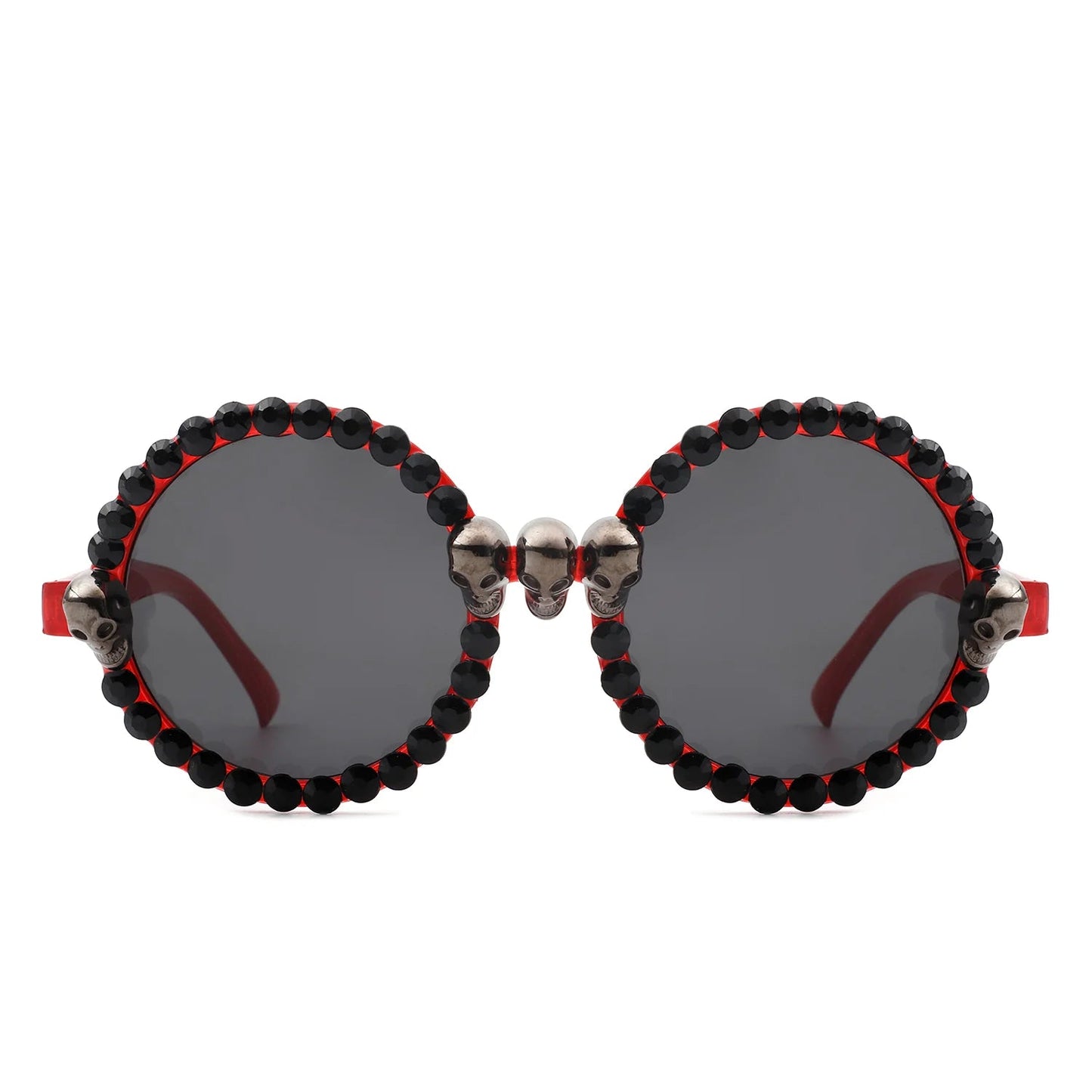 Aerion - Retro Round Gothic Rhinestone Skull Party Sunglasses