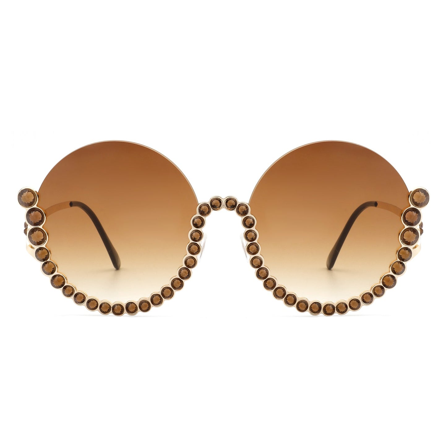 Gloriana - Women Circle Half Frame Oversize Rhinestone Fashion Round