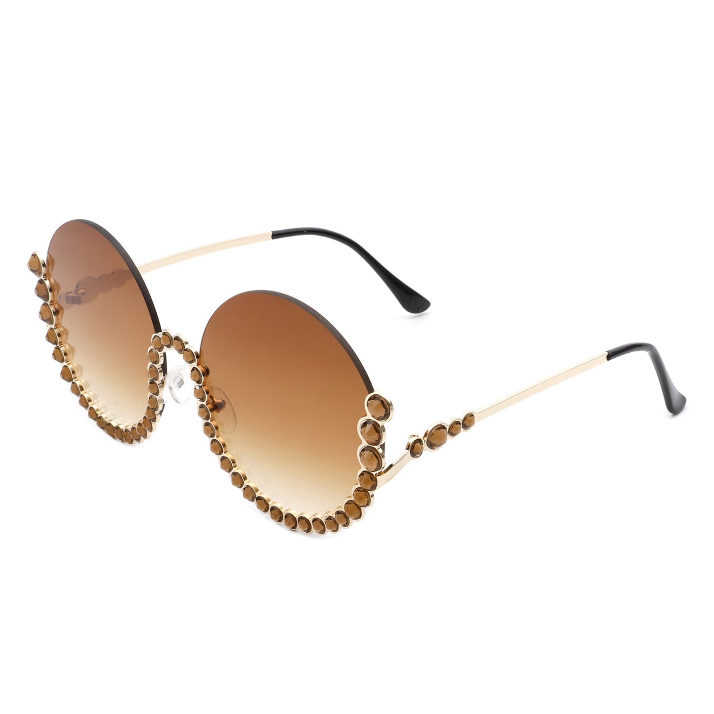 Gloriana - Women Circle Half Frame Oversize Rhinestone Fashion Round