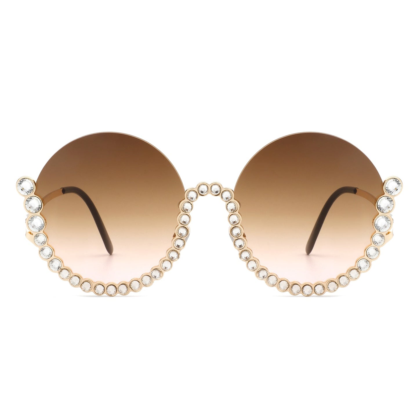 Gloriana - Women Circle Half Frame Oversize Rhinestone Fashion Round