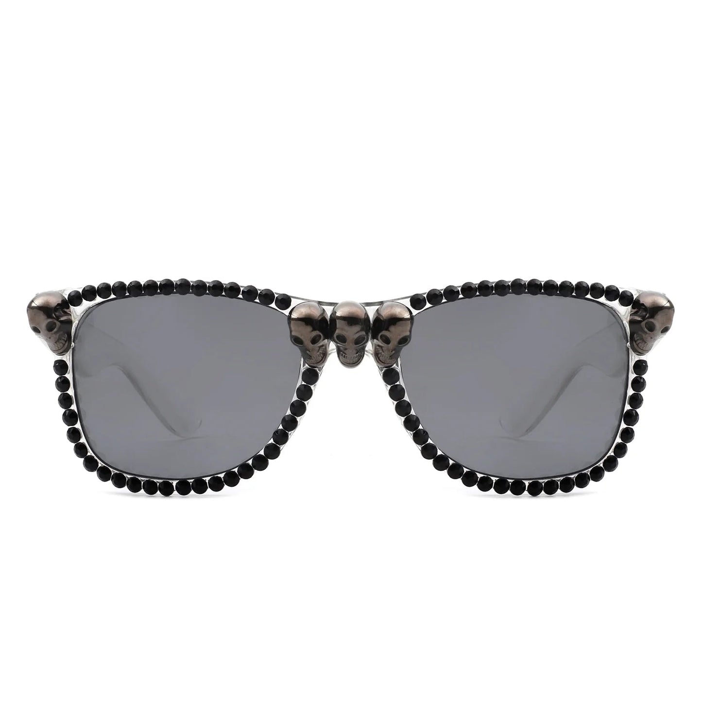 Myralis - Classic Horn Rim Rhinestone Gothic Skull Square Sunglasses