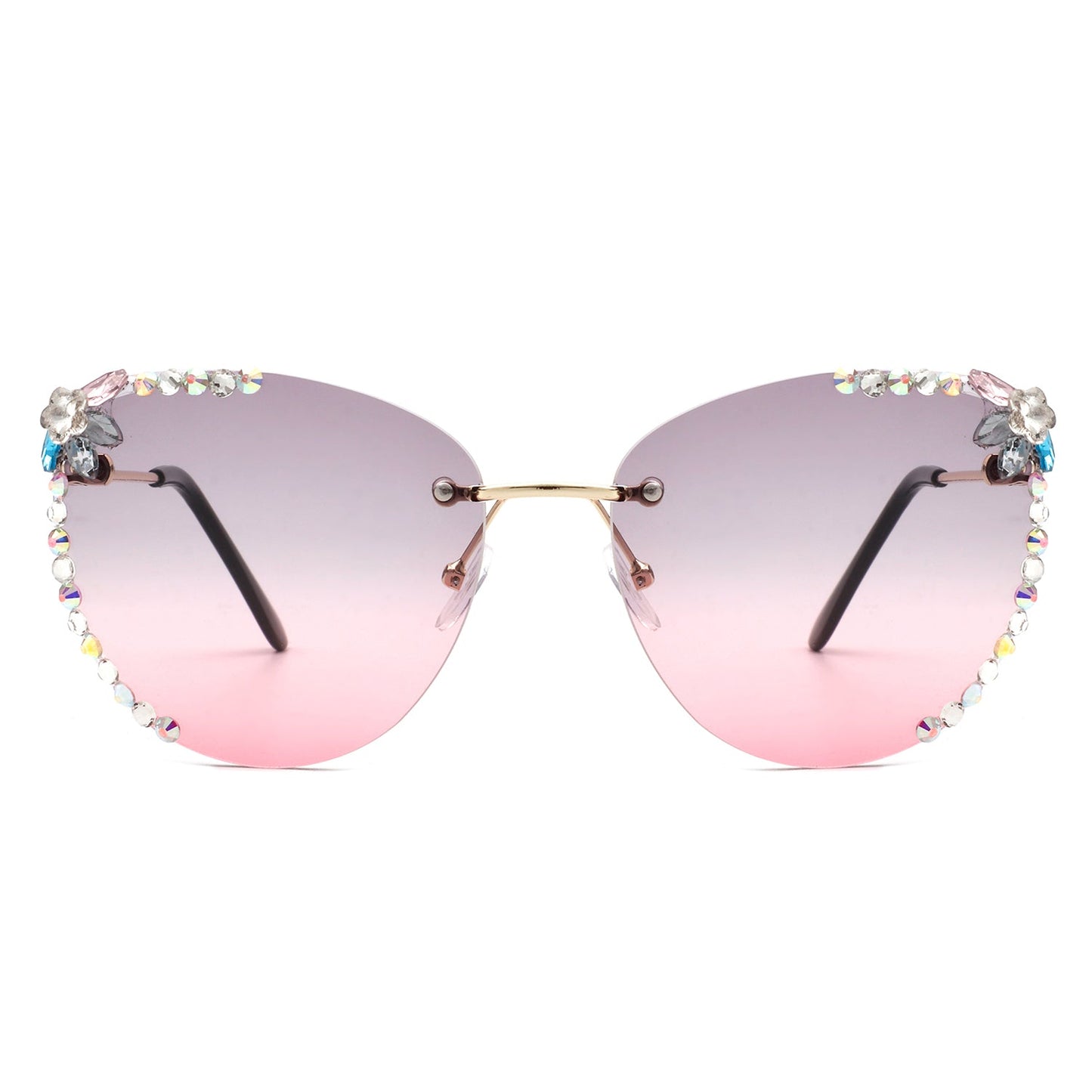 Nightbri - Women Rimless Tinted Chic Rhinestone Fashion Cat Eye Sungla