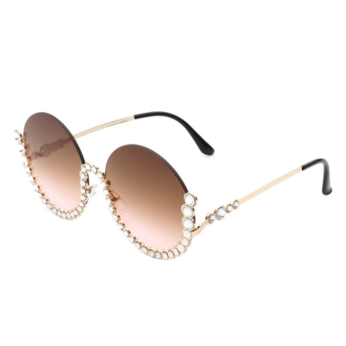 Gloriana - Women Circle Half Frame Oversize Rhinestone Fashion Round