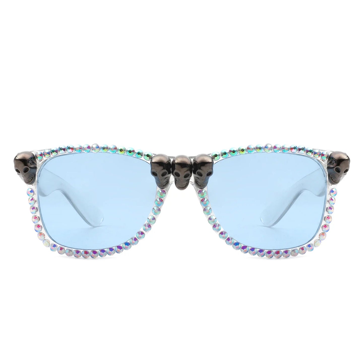 Myralis - Classic Horn Rim Rhinestone Gothic Skull Square Sunglasses