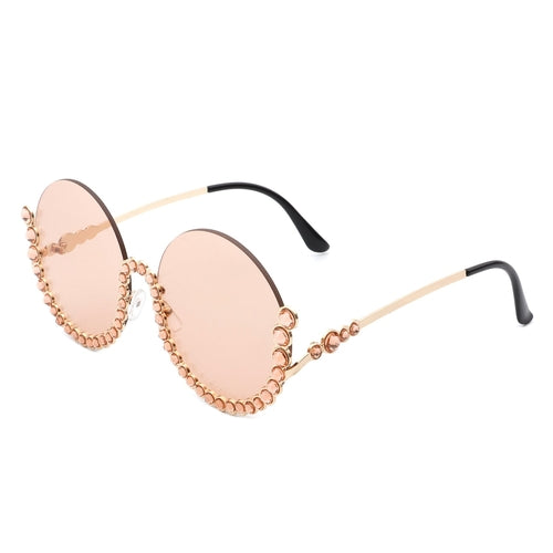 Gloriana - Women Circle Half Frame Oversize Rhinestone Fashion Round