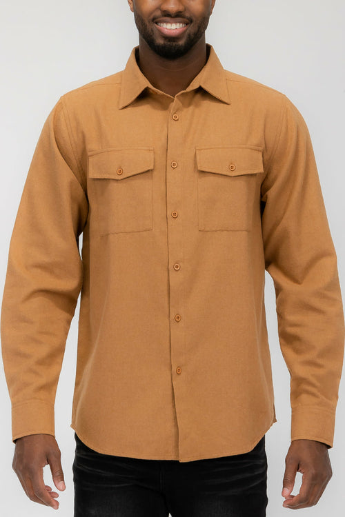 Plain Staple Plaid Brushed Flannel Shirt Jacket Shacket FL201