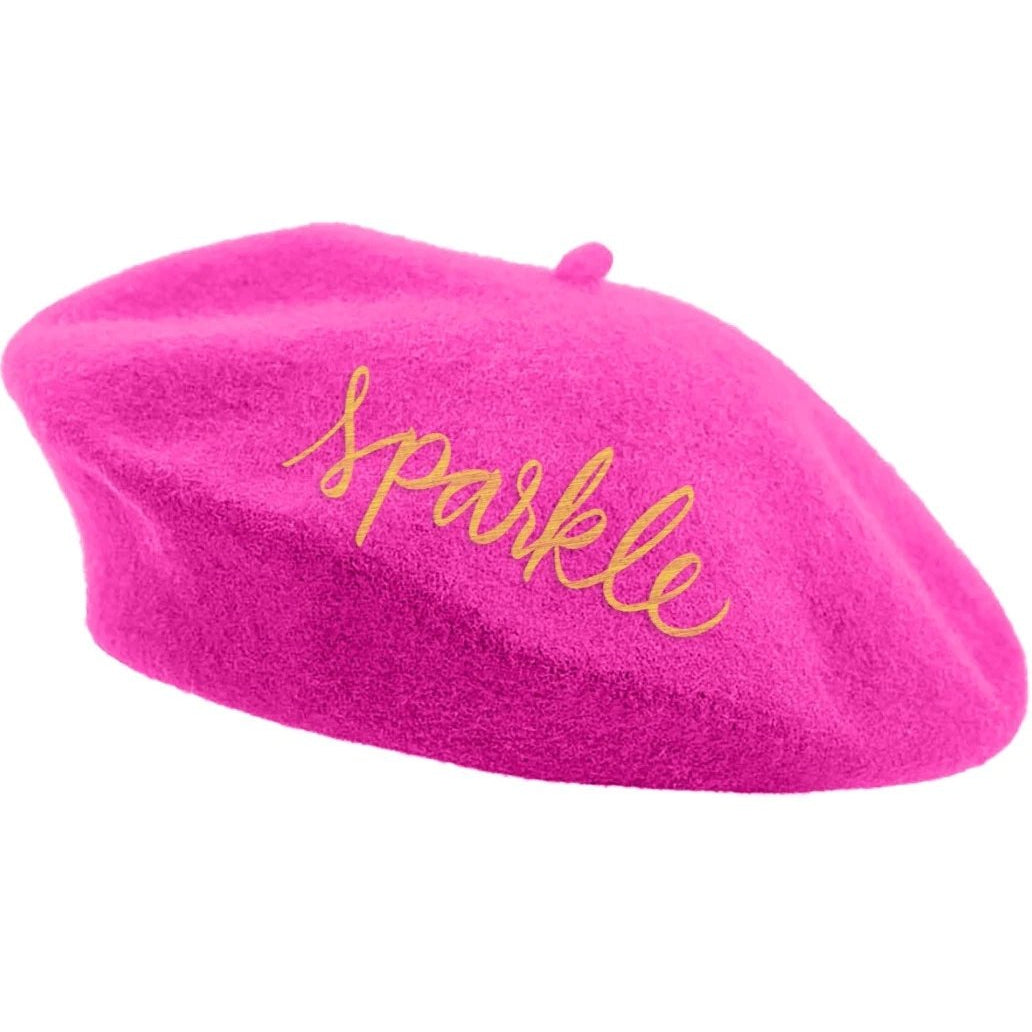 Hello Embroidered Beret in Yellow