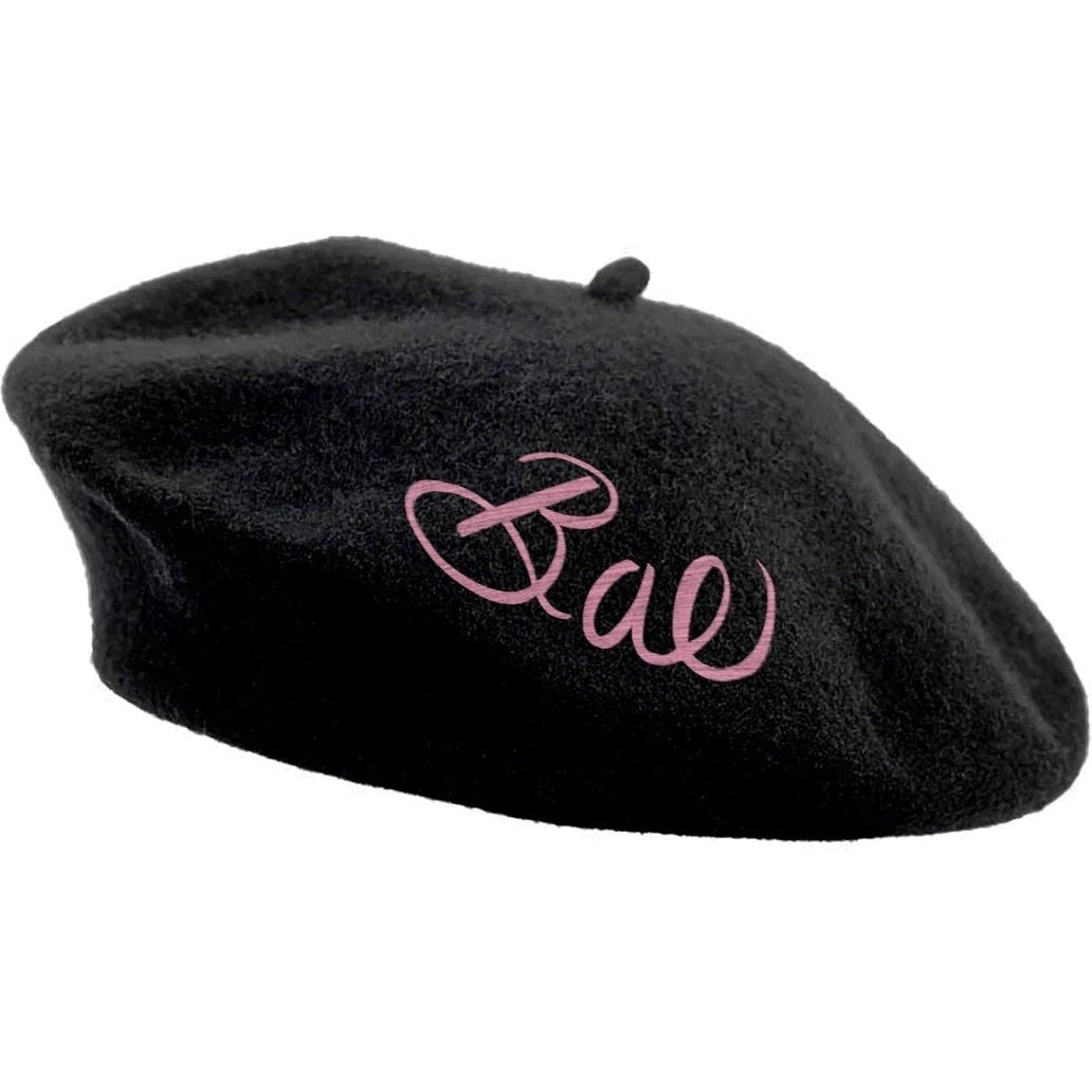 Hello Embroidered Beret in Yellow
