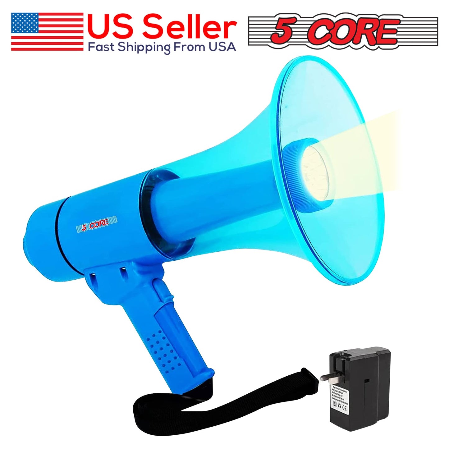 5Core Megaphone Bullhorn Speaker w Siren LED Light Adjustable Volume