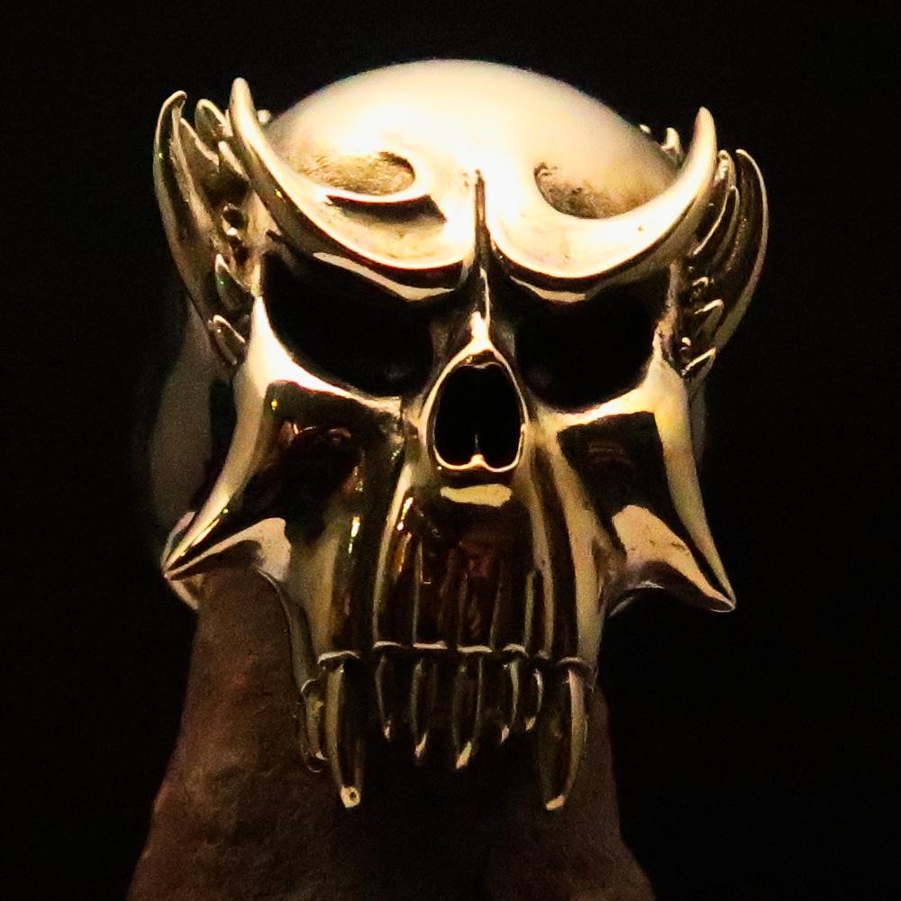 Excellent crafted Men's Brass Warlord Biker Ring Vampire Skull