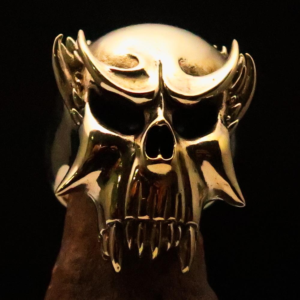 Excellent crafted Men's Brass Warlord Biker Ring Vampire Skull