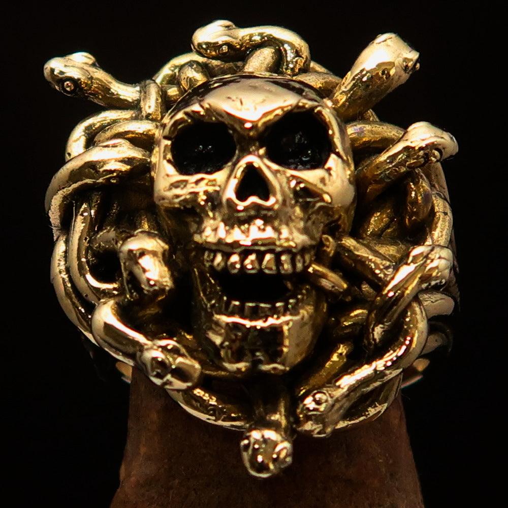 Excellent crafted Men's Medusa Head Skull Ring - antiqued Brass