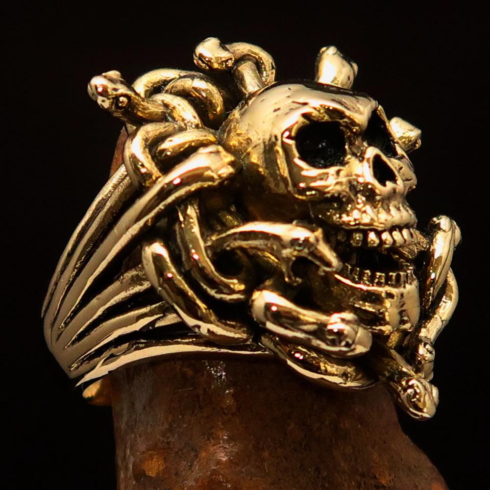 Excellent crafted Men's Medusa Head Skull Ring - antiqued Brass