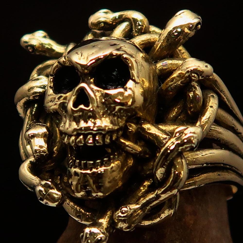 Excellent crafted Men's Medusa Head Skull Ring - antiqued Brass